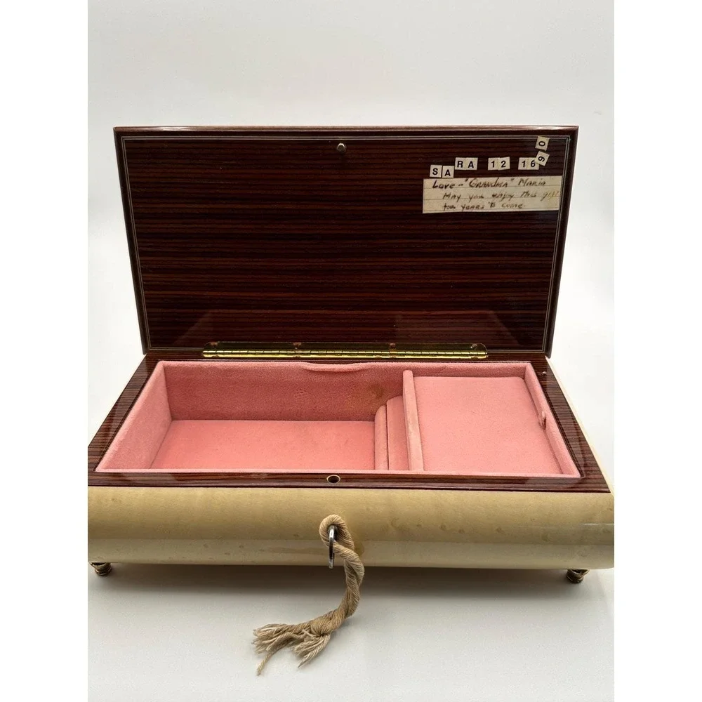 Vintage Reuge Italian Music Box Inlaid Wood Jewelry Keepsake